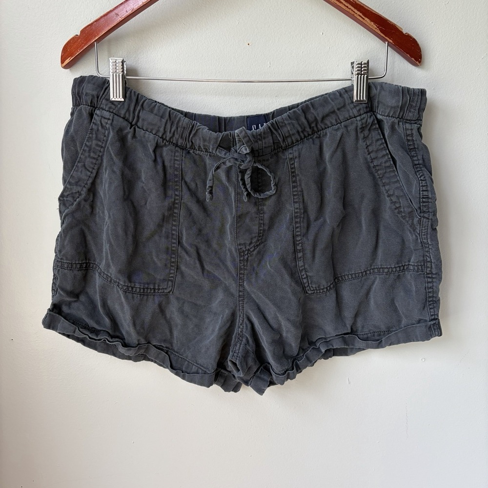 GAP Tencel Shorts Women's Size Large Pull-On Nine Iron‎ Drawstring Dark Gray